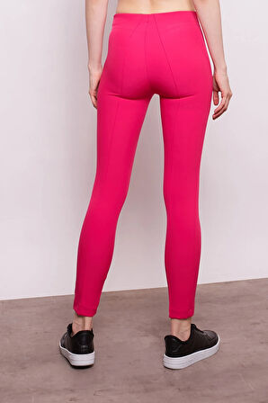 Power Strech Likralı Dar Kesim Yüksek Bel Beli Lastikli Bilek Boy Kumaş Pantolon-Fujya