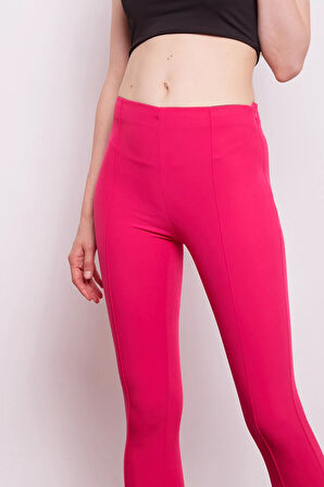 Power Strech Likralı Dar Kesim Yüksek Bel Beli Lastikli Bilek Boy Kumaş Pantolon-Fujya