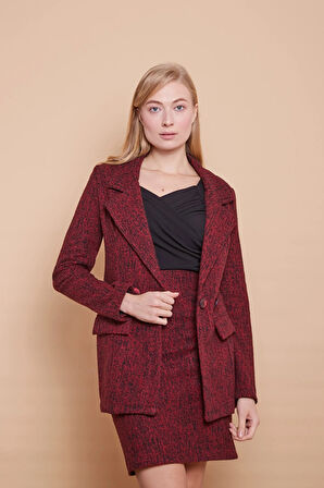 Kışlık Likralı Yünlü Kumaş Yüksek Bel Diz Üstü Kalem Etek-Bordo Diyogonel