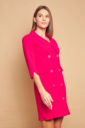 Yakalı Sırt Dekolteli Anvelop Likralı Kumaş Düğmeli Ceket Elbise-Fujya