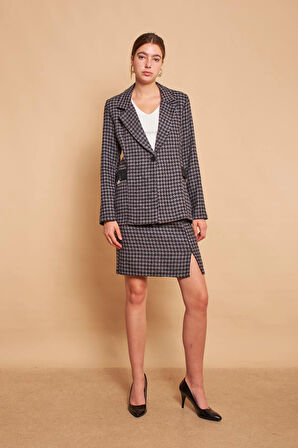 Astarlı Kalın Tüvit Kumaş Yüksek Bel Yırtmaçlı Diz Altı Kalem Etek-Antrasit Kazayağı