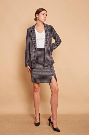 Astarlı Kalın Tüvit Kumaş Yüksek Bel Yırtmaçlı Diz Altı Kalem Etek-Antrasit Kazayağı