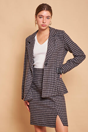 Astarlı Kalın Tüvit Kumaş Yüksek Bel Yırtmaçlı Diz Altı Kalem Etek-Antrasit Kazayağı