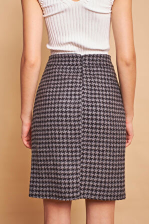 Astarlı Kalın Tüvit Kumaş Yüksek Bel Yırtmaçlı Diz Altı Kalem Etek-Antrasit Kazayağı