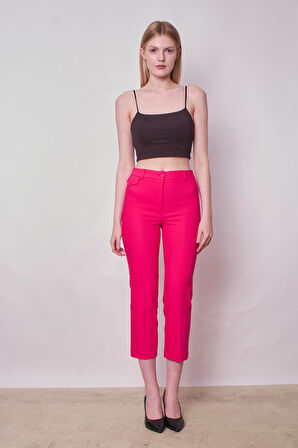 Yüksek Bel Önden Cep Kapaklı Boru Paça Hafif Likralı Kumaş Pantolon(Ceket Jument 30076)-Fujya