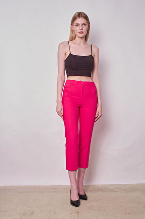 Yüksek Bel Önden Cep Kapaklı Boru Paça Hafif Likralı Kumaş Pantolon(Ceket Jument 30076)-Fujya