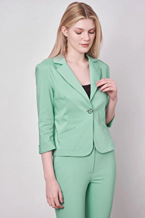 Yüksek Bel Kalın Kemerli Cepli Dar Paça Bilek Boy Pamuklu Likralı Kumaş Pantolon -Mint 