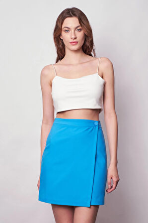 Kadın Yüksek Bel Kruvaze Model Hafif Likralı Şık Kumaş Ofis Etek-Mavi