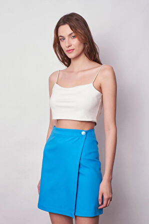 Kadın Yüksek Bel Kruvaze Model Hafif Likralı Şık Kumaş Ofis Etek-Mavi