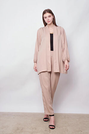 %100 Iyocell Akıcı Şık Kumaş Dökümlü İç Göstermez Smart Yazlık Pantolon(Hırka Jument 60053)-Taş 