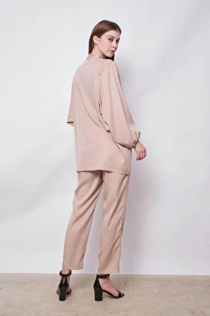 %100 Iyocell Akıcı Şık Kumaş Dökümlü İç Göstermez Smart Yazlık Pantolon(Hırka Jument 60053)-Taş 