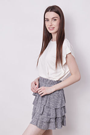 Yazlık Kumaş Fırfırlı Diz Üstü Mykonos Etek-İndigo