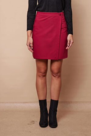 Kadın Yüksek Bel Kruvaze Model Hafif Likralı Şık Kumaş Ofis Kalem Etek-Bordo