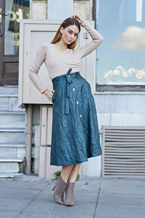 Kadın Kruvaze Uzun Kol Hafif Esnek Triko Kazak Bluz-Bej