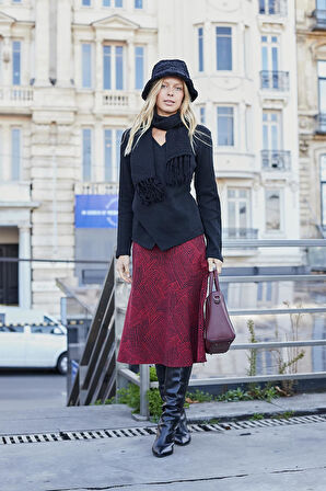 Kadın Kruvaze Uzun Kol Hafif Esnek Triko Kazak Bluz-Siyah