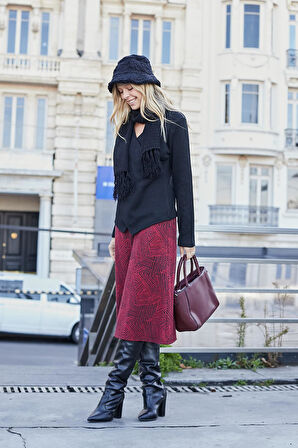 Kadın Kruvaze Uzun Kol Hafif Esnek Triko Kazak Bluz-Siyah