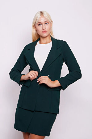 Yüksek Bel Anvelop Kruvaze Pamuklu Likralı Kumaş Kalem Ofis Etek -Zümrüt 