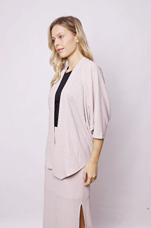 Kadın Likralı Delikli 1.Sınıf Kumaş Dantel Yarasa Salaş Rahat Kesim Şık Hırka-Taş