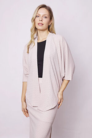 Kadın Likralı Delikli 1.Sınıf Kumaş Dantel Yarasa Salaş Rahat Kesim Şık Hırka-Taş