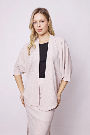 Kadın Likralı Delikli 1.Sınıf Kumaş Dantel Yarasa Salaş Rahat Kesim Şık Hırka-Taş