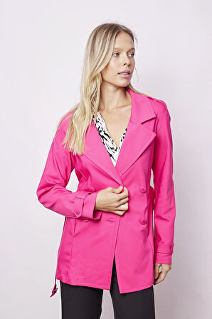 Kadın Kruvaze Anvelop Kemerli Hafif Likralı Kumaş Trençkot Ceket-Fujya