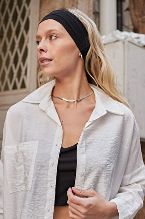 Kadın Likrasız Keten Kumaş Yakalı Cepli Düşük Omuzlu Salaş Oversize Tunik Gömlek-Krem