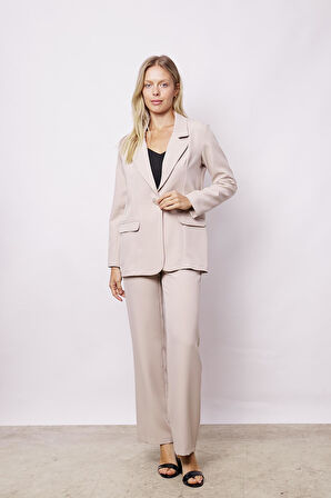 Kadın Yüksek Bel Pileli Yan Cepli Rahat Kesim Palazzo Pantolon-Taş