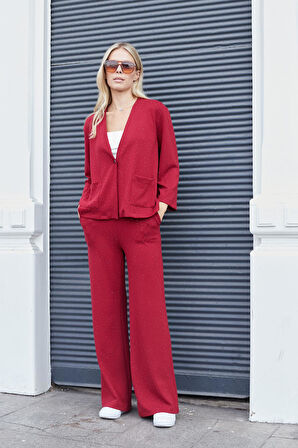 Kadın İpeksi Dokulu Esnek Modal Kumaş Taş Baskılı Beli Lastikli Bol Paça Palazzo Pantolon-Bordo