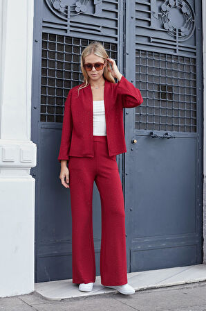 Kadın İpeksi Dokulu Esnek Kumaş Taş Baskılı Hırka-Bordo