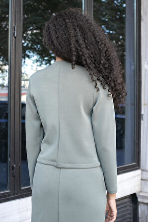 Kadın İpeksi Esnek Modal Kumaş Yüksek Bel Cepli Beli Lastikli Yandan Yırtmaçlı Uzun Etek-Haki