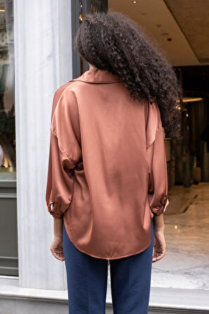 Kadın Yakalı Düşük Omuzlu Salaş Gömlek-Kahve 