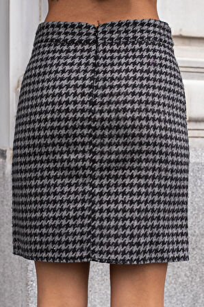 Kadın Kalın Tuvit Kumaş Kazayağı Yüksek Bel Beli Düğmeli Etek-Antrasit Kazayağı