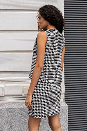 Kadın Kalın Tuvit Kumaş Kazayağı Yüksek Bel Beli Düğmeli Etek-Siyah Kazayağı