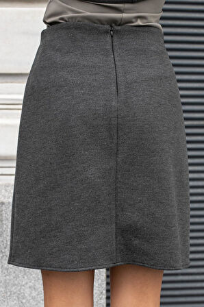 Kadın Kalın Esnek Kumaş Yüksek Bel Diz Üstü Çan Etek-Antrasit