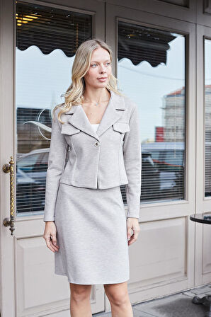 Kadın Kalın Esnek Kumaş Yüksek Bel Diz Üstü Çan Etek-Bej 