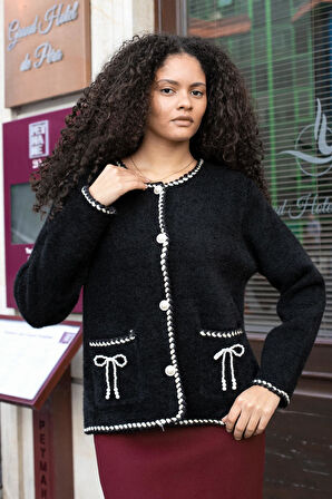 Cepli İncili Hırka-Siyah 