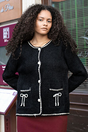 Cepli İncili Hırka-Siyah 