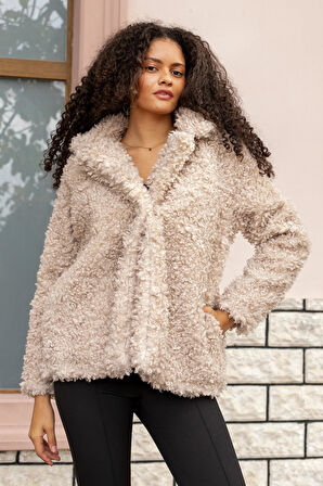 Kadın Yakalı Uzun Kol Astarlı Kısa Kaban-Taş 