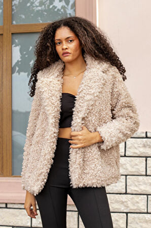 Kadın Yakalı Uzun Kol Astarlı Kısa Kaban-Taş 