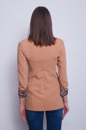 Yakalı Cepli Uzun Kol Kolu İsterse Katlanabilen Kumaş Blazer Ofis Ceket-Camel 