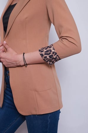 Yakalı Cepli Uzun Kol Kolu İsterse Katlanabilen Kumaş Blazer Ofis Ceket-Camel 