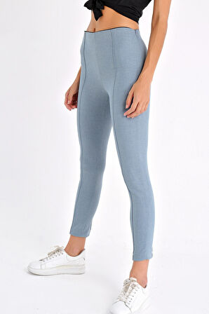 Power Strech Likralı Dar Kesim Yüksek Bel Beli Lastikli Bilek Boy Pantolon-Mavi