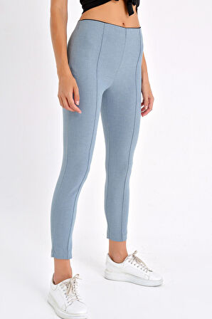 Power Strech Likralı Dar Kesim Yüksek Bel Beli Lastikli Bilek Boy Pantolon-Mavi