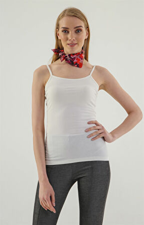 Pamuklu Kumaş İp Askılı Likralı Uzun Body-Krem