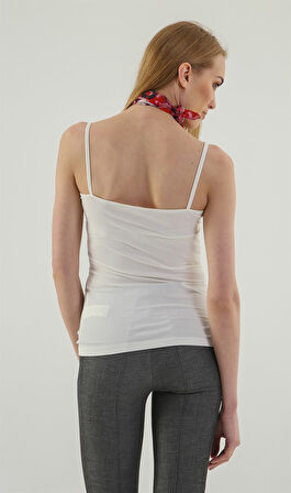 Pamuklu Kumaş İp Askılı Likralı Uzun Body-Krem