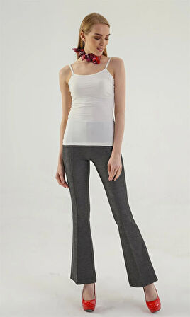 Pamuklu Kumaş İp Askılı Likralı Uzun Body-Krem