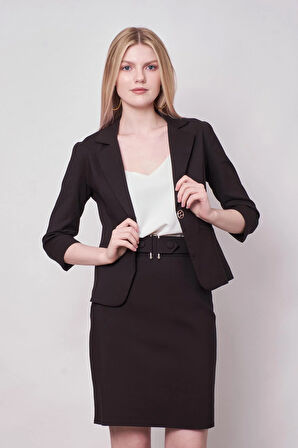 Yakalı Flato Cepli Capri Truvakar Kol Kısa Blazer Ceket-Siyah