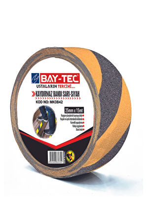BAY-TEC KAYDIRMAZ BANDI SARI-SİYAH   25mmx15m