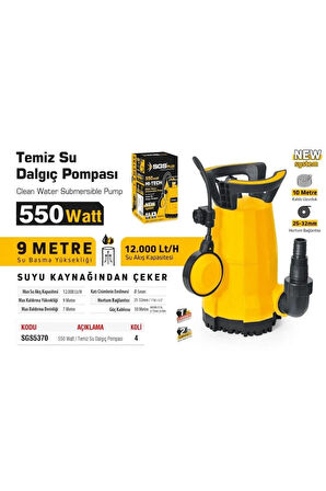 TEMİZ SU DALGIÇ POMPASI 550 WATT