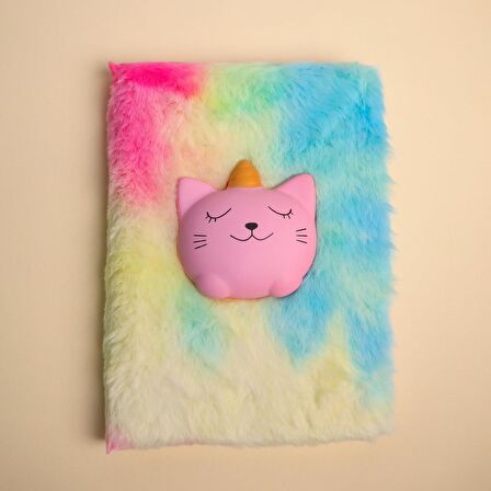 Kedi Tasarımlı Squishy Çizgili Defter